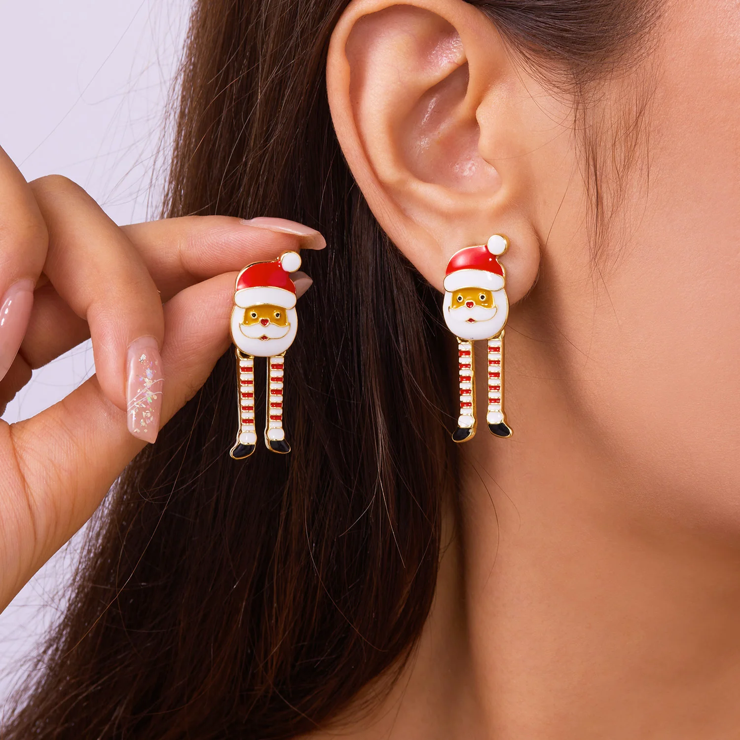 Creative Long Legs Santa Claus Christmas Earrings for Women Cute Painting Oil Animal Elk Christmas Tree Earring New Year Jewelry