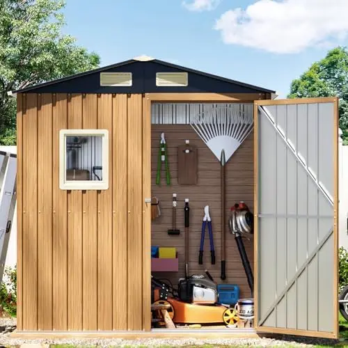 6X4FT Garden Storage Shed with Lockable Door,Steel Tool Shed with 1 Clear Window, Anti-Corrosion Metal Shed for