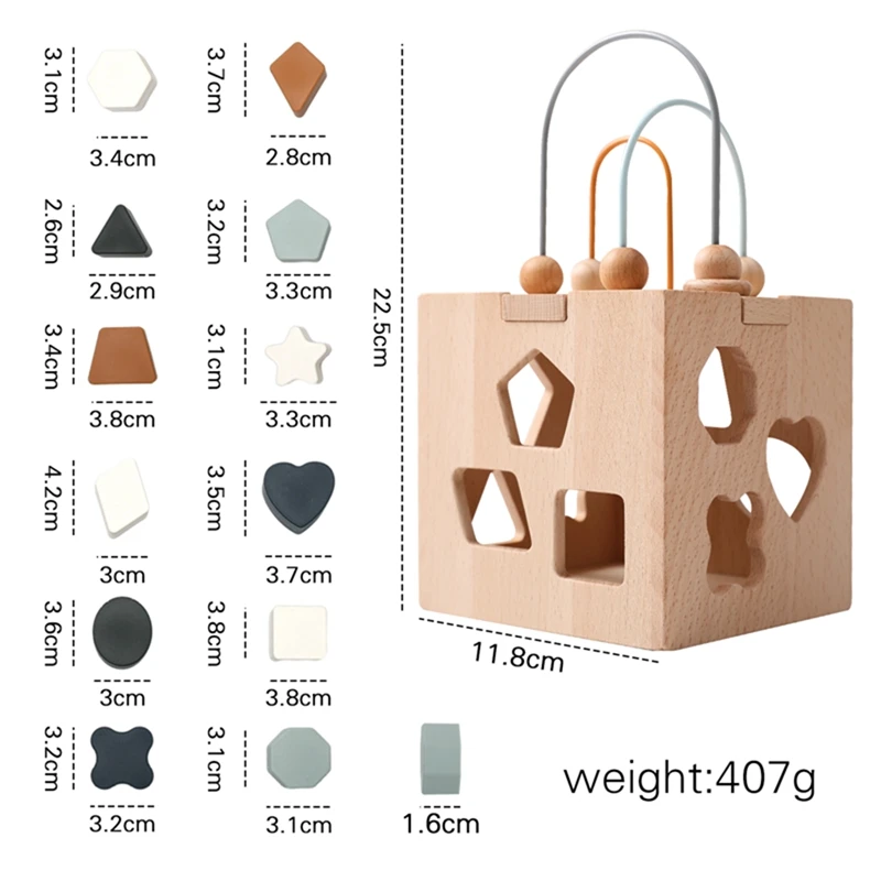 Baby Wooden Montessori Toys Silicone Geometric Shape Blocks Shape Matching Stacking Toys Wooden Box Education Puzzle Infant Toy