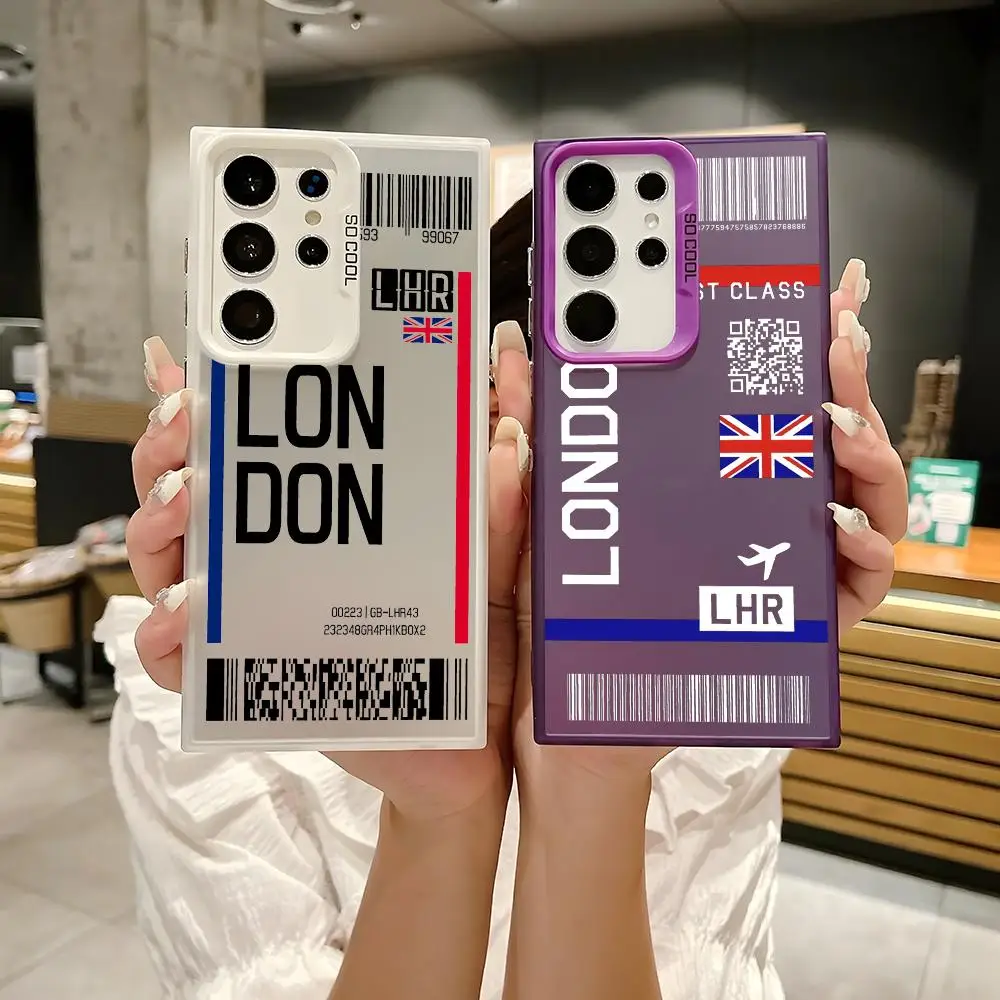 plane travel ticket britain Phone Case Laser Matte Case for Samsung S25 S24 S23 S22 S21 Ultra Plus Shockproof Hard Back Cover