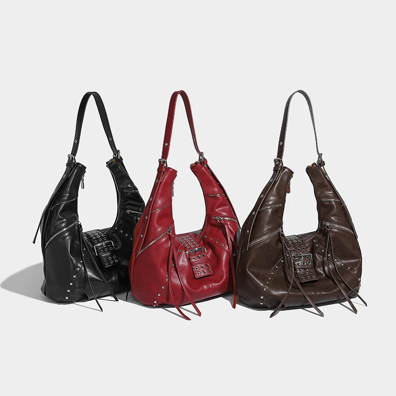 

Городская мотоциклетная большая сумка, женская роскошная дизайнерская сумка на одно плечо с бахромой, модная сумка через плечо большой вместимости