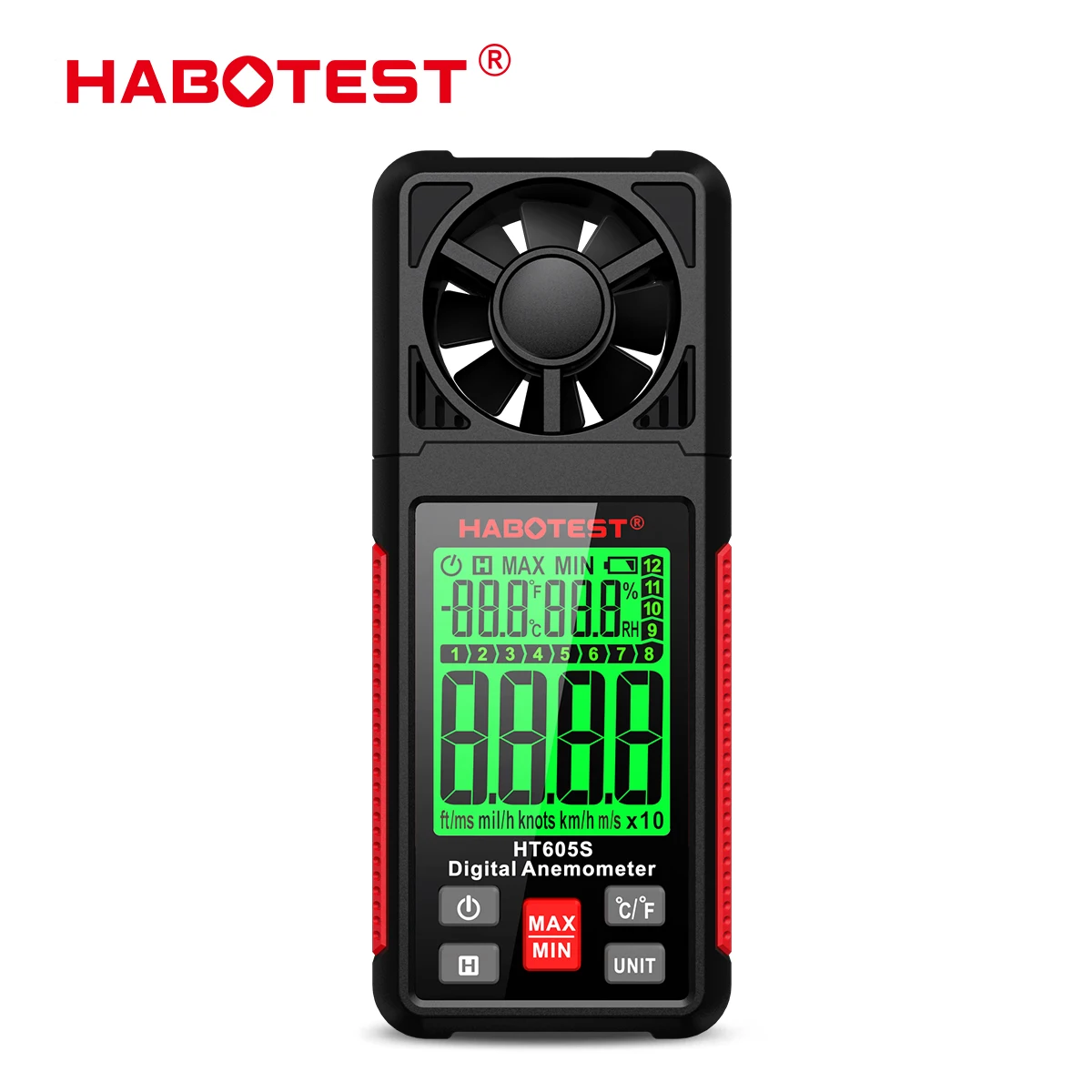 

HABOTEST HT605S Digital Anemometer Portable Wind Speed Meter Air Velocity Gauge LCD Display Temperature Humidity Meter