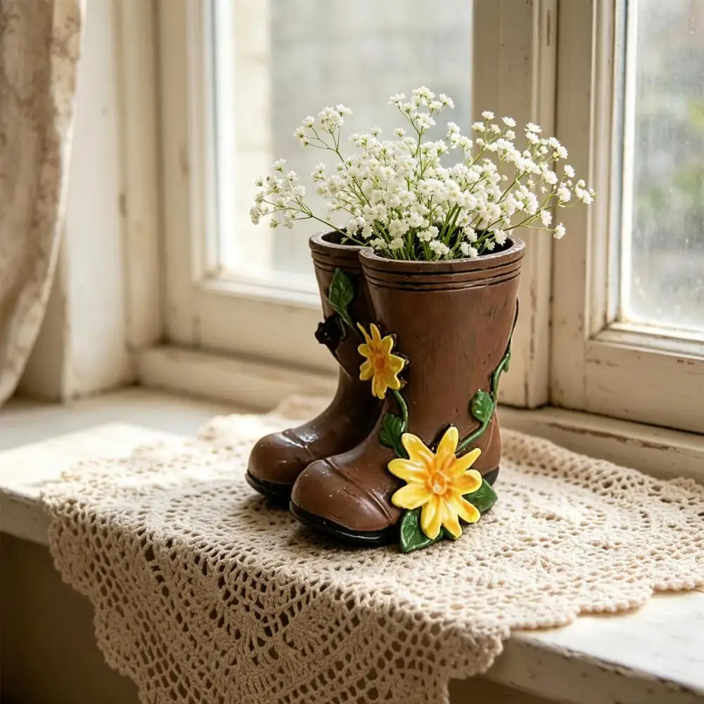 Boot Vase Garden Boot Planter Rustic Small Rain Boot Planter Pot with Drainage Hole Cute Flower Vase for Succulents Herb Garden