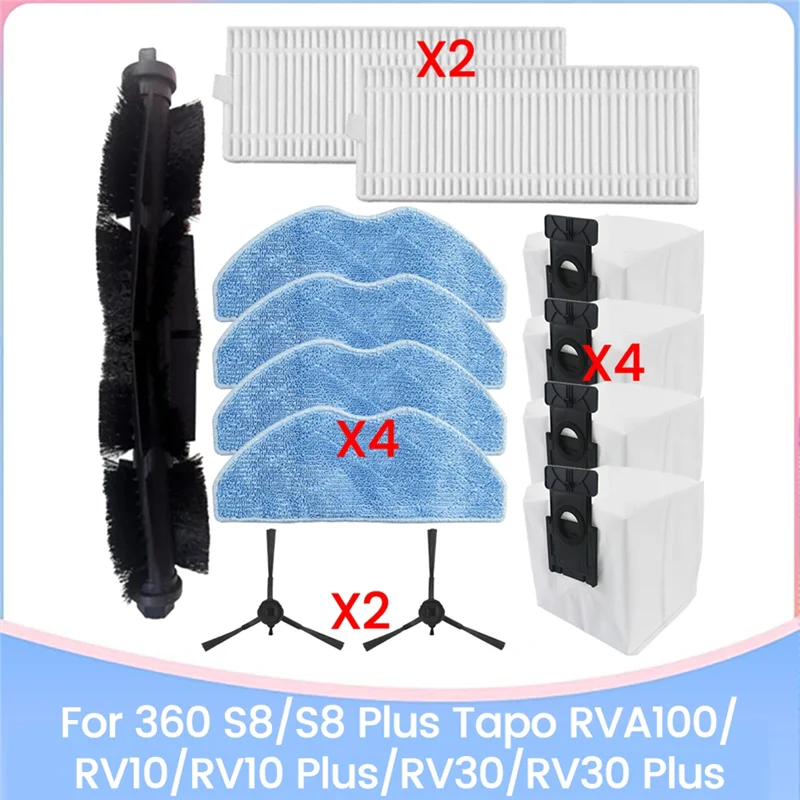 A88X For 360 S8/S8 Plus Tapo RVA100/RV10/RV10 Plus/RV30/RV30 Plus Vacuum Cleaner Accessories Kit Brush Filter Dust Bag Mop Cloth