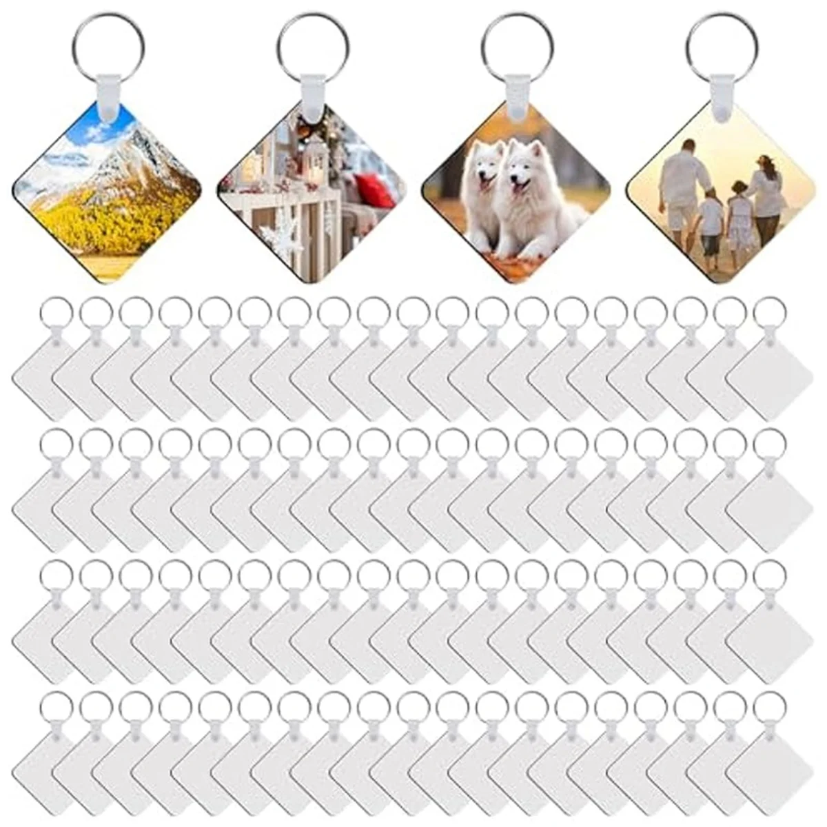 240Pcs Sublimation Keychain Blanks Double Sides 80 MDF Sublimation Keychains Blank with 160 Rings and Clips