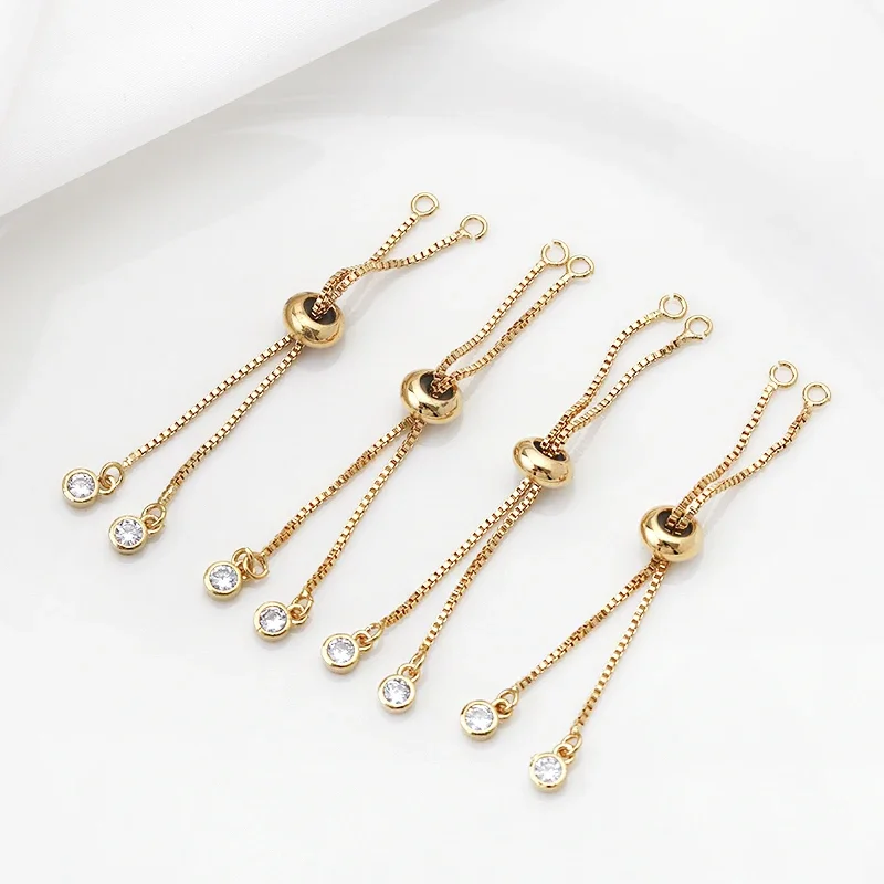 Brass Rhinestone Adjustable Bracelet Chains Gold Rubber Slider Beads Bracelets Charm Connectors for Jewelry Making Accessories