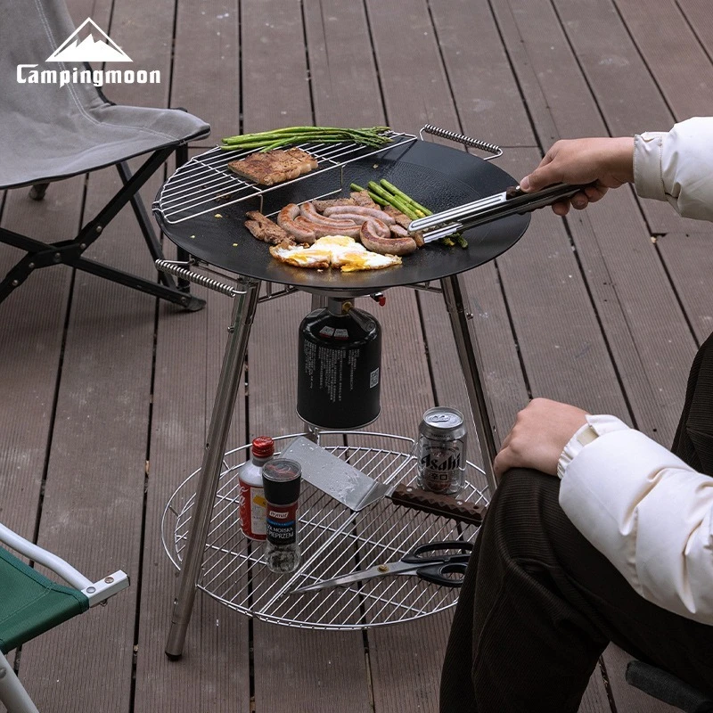 CAMPINGMOON GR-900 Газовая плита для кемпинга, пожарный гриль, уличный гриль для барбекю из нержавеющей стали, складной гриль для выпечки с чугунной пластиной для жарки