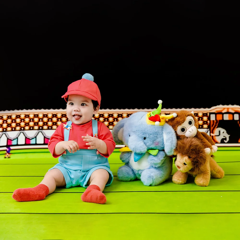 Circus Theme Photography Props Toddler Circus Costume Circus Animals Plush Doll for Studio Baby 1st Year Milestone Photo Session