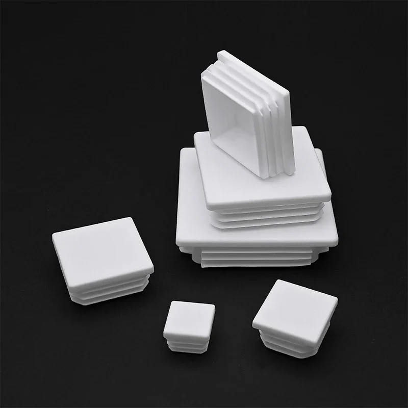 

White Square Tube End Caps Rectangular Plastic Plugs for Table Legs, Dust Proof Cover 13x13mm-100x100mm Furniture Protection