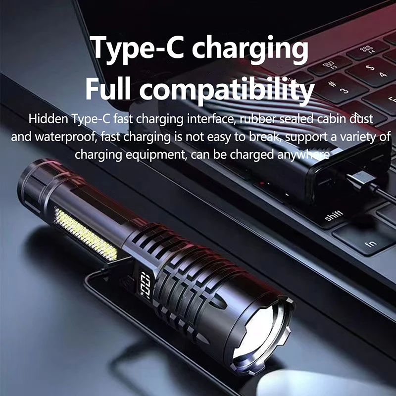 Portable Emergency Lighting For Camping Hiking High Power Rechargeable Led Flashlight Very Strong With Side Light Torch