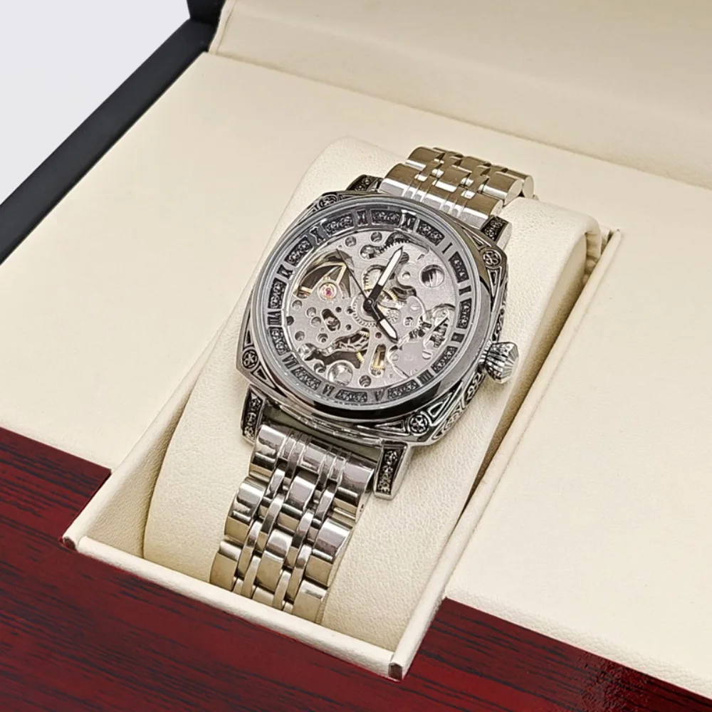 High-End Luxury Women's Mechanical Watch, National Trend Engraved Women's Watch, Skeleton Automatic Mechanical Watch for Women, Luminous Waterproof High-End Elegant Women's Watch, Stylish and Beautiful for Students, Ins-Style Niche Fashion, Business and Simple Design, the Best Gift for Her