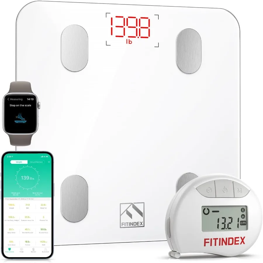 

Smart Digital Bathroom Scale with Integrated Tape Measure and APP Connectivity Bluetooth Body Composition Analyzer for Home Hea