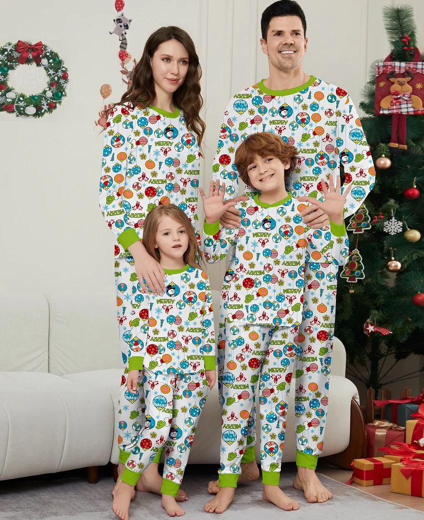 2025 Christmas Matching Family Pajamas Merry Xmas Snowman Cartoon Pjs Adult Child Clothing Outfit Set Baby Jumpsuit+Dog Clothes
