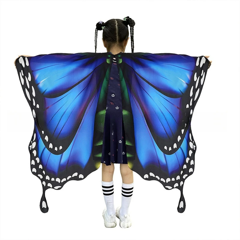 Capa de alas de mariposa para niñas, chal de vestir de hada para niños, accesorio de Halloween, favores de fiesta de ala arcoíris, accesorios de disfraces de rendimiento