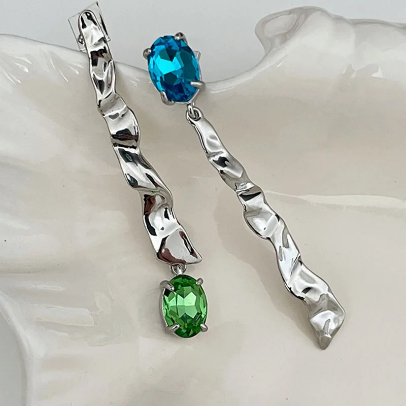 Asymmetric long gem stone earrings for women lave texture statement earrings designer funny unique jewelry