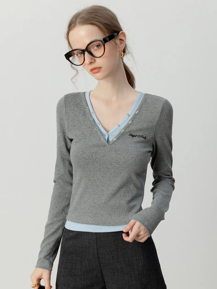 

Футболка Slim Fit ort Sve V-Ne Long Sve Ey Blue Base Layer Top Design, Новое поступление 2024, женская футболка EGGKA Faion