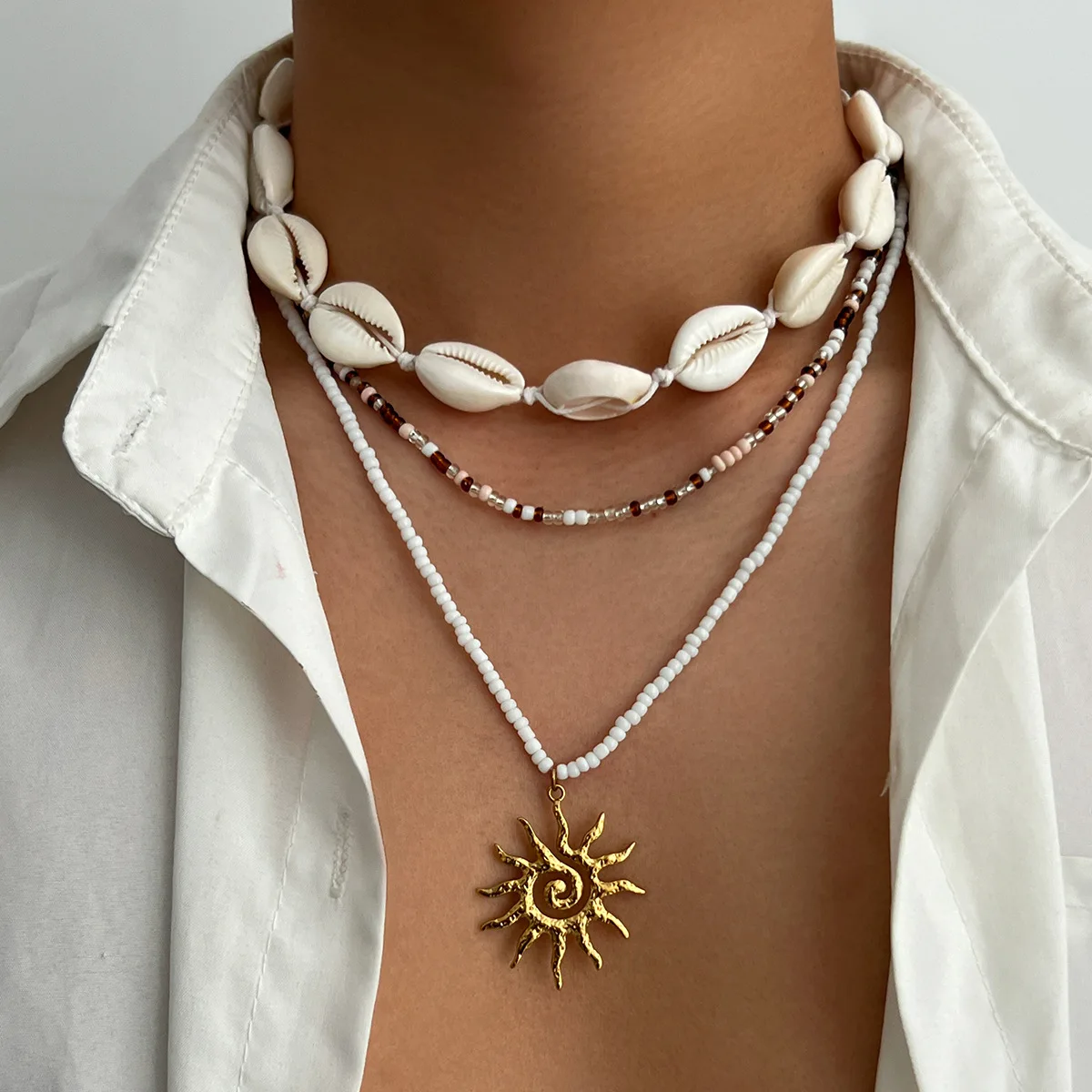 Beach Vacation Style Coconut Shell Bead Necklace For Men Luxury High-End Cross-Border Sun Pendant Collarbone Chain Accessory