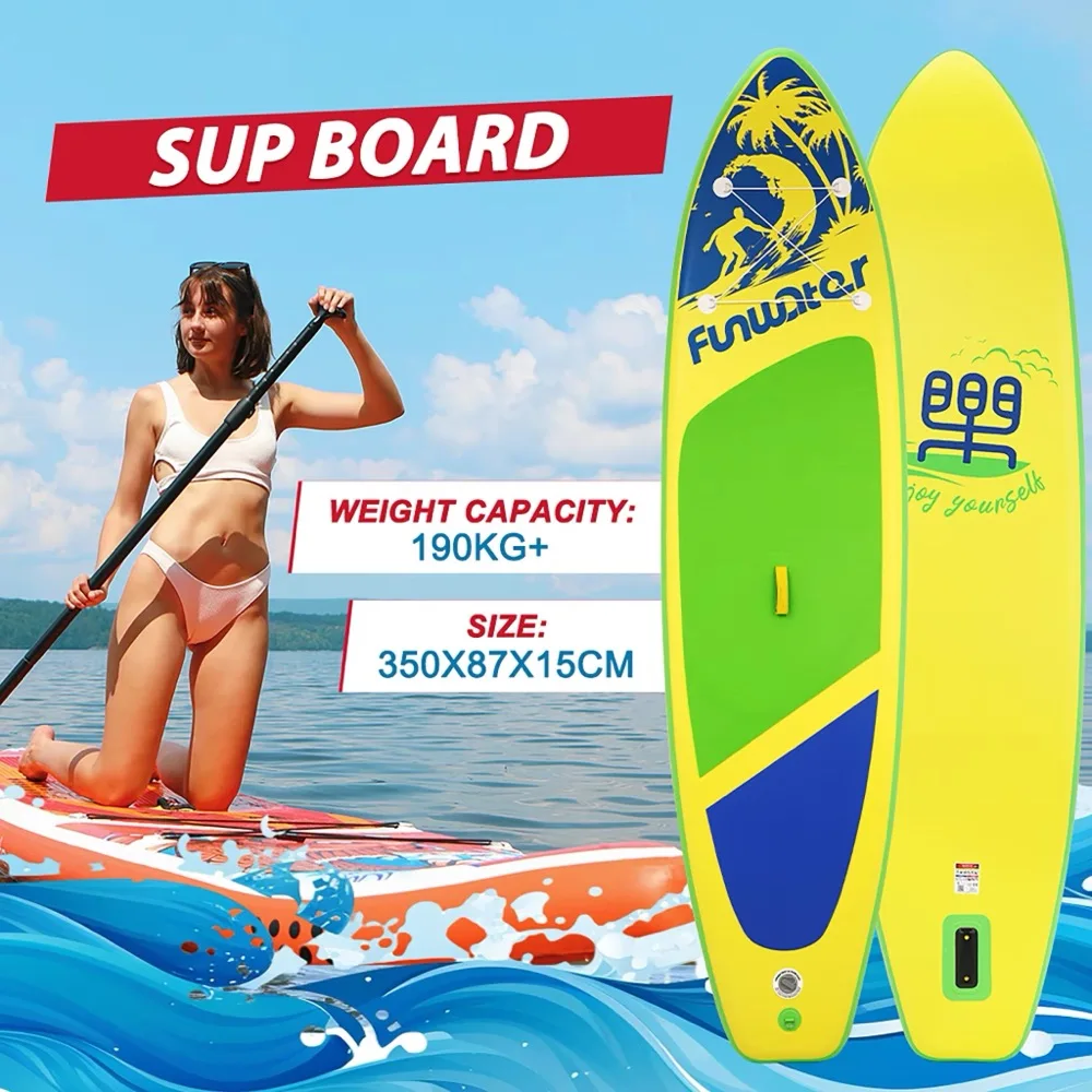 Planche de paddle gonflable Funwater 11,5 pieds ISUP 350x87x15cm, capacité 190 kg, planche de surf ultra-légère pour yoga, tourisme et course