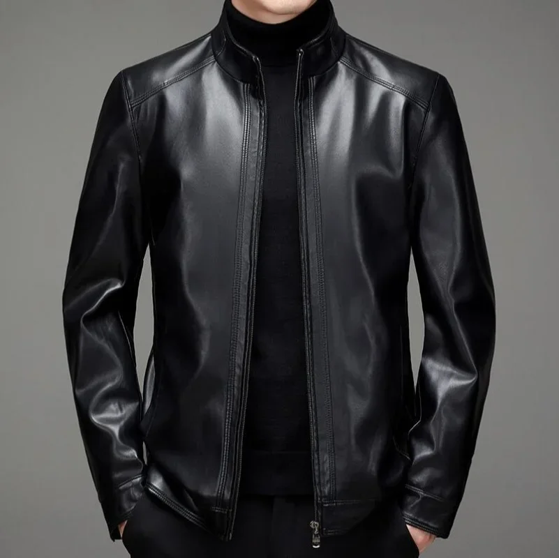 

2025 Autumn Winter New High Quality Fashion Men's Stand up Collar Motorcycle Leather Coat Slim Stylish Men's Leather Coat M-6XL