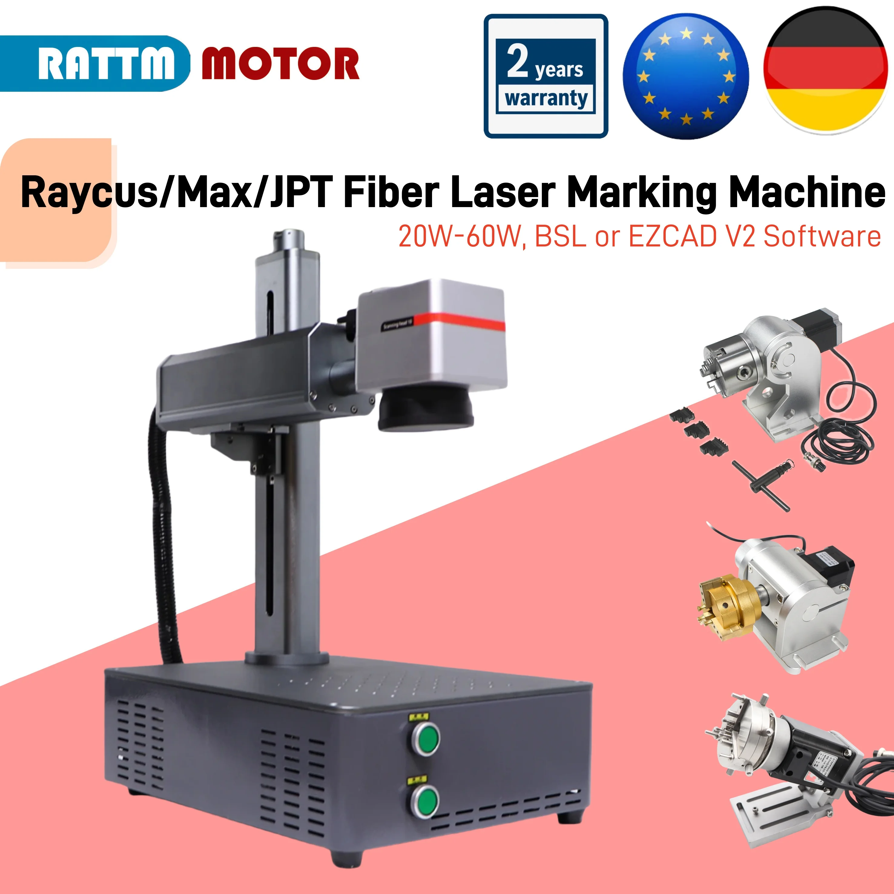 BSL or EZCAD V2 Raycus Fiber Laser Marking Machine 20w 30w 50w 70W 100W Metal Cards Stainless Steel Gold Silver Engraving