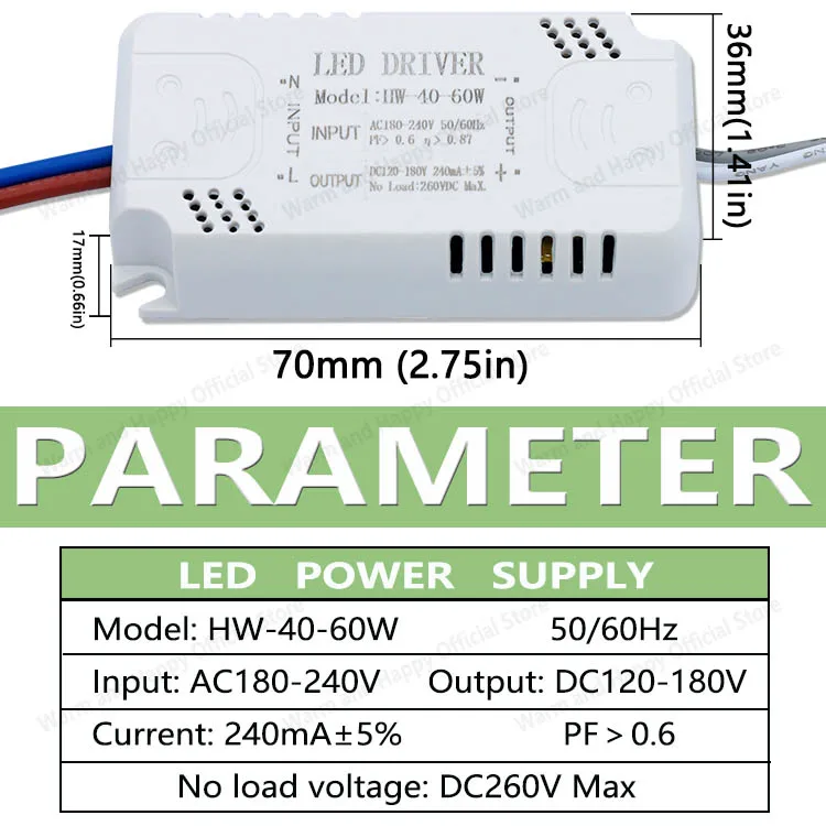 LED-Treiber 240 mA 8–24 W, 24–40 W, 40–60 W, 60–80 W, LED-Konstantstrom-Treiber, Netzteil, LED-Transformator