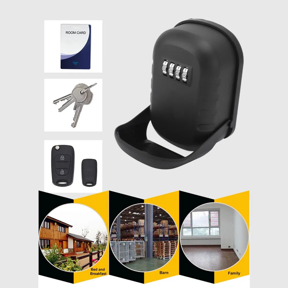 Security Wall Mounted Key Lock Box Black Anti-Dust Combination Lock Box Security Lock Box Home Storage