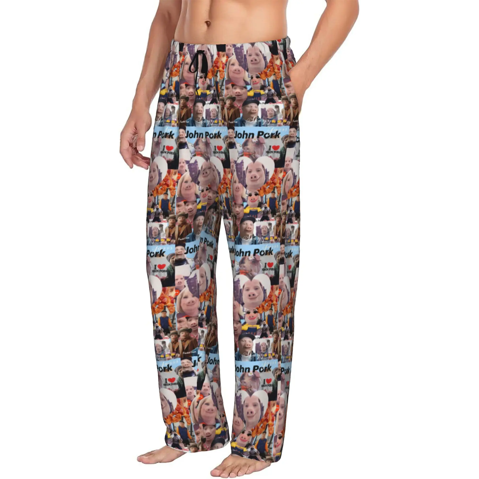 Custom John pork is calling Pajama Pants Men's Funny Pig Lounge Sleep Drawstring Sleepwear Bottoms with Pockets