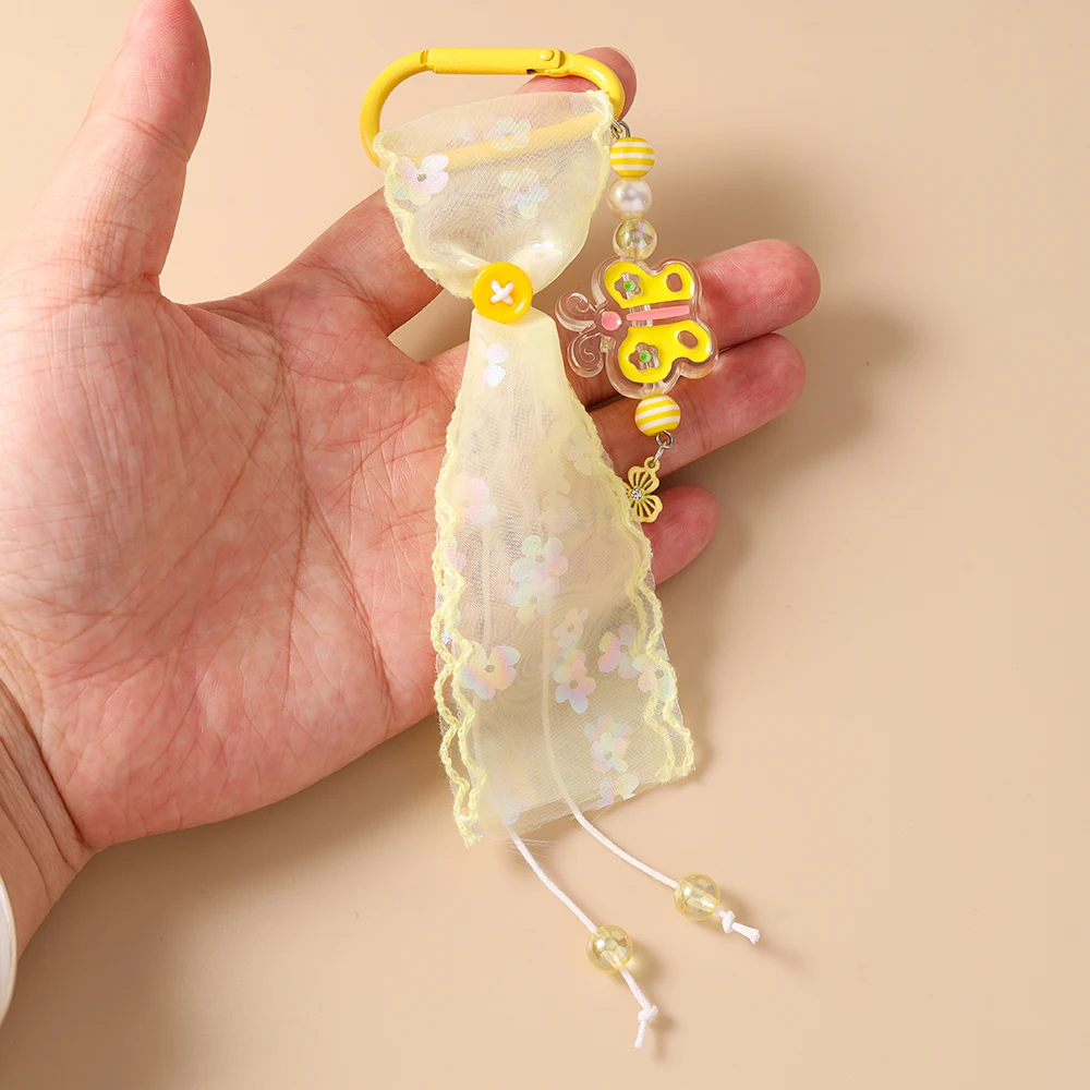 Modische Handgefertigte Schleifen-Schmetterlings-Blumen-Schlüsselanhänger für Autoschlüssel, Damen- und Herren-Handtaschen-Schlüsselringe, Accessoires, DIY-Schmuckgeschenke – Detail 2