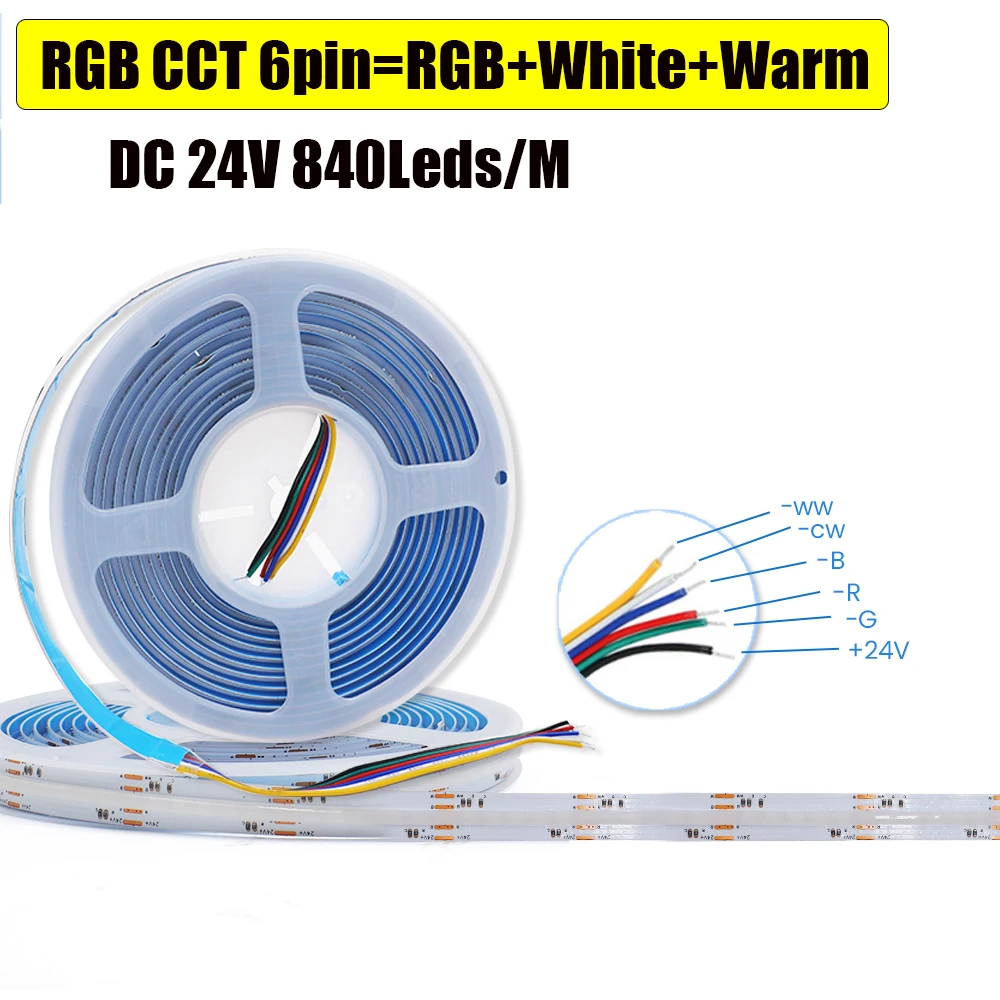 Imagem -03 - Cob Led Strip Lights para Decoração de Casa Fita Flexível Lâmpada Dotless Colorido Alto Brilho Rgbw Rgbww Rgbcct 784leds dc 24v