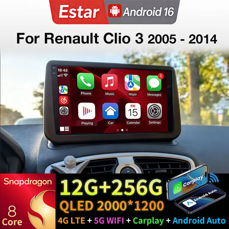 Android 16 Car Radio For Renault Clio 3 2005 - 2014 Carplay GPS Multimedia Video Player Navigation Auto 2din Head Unit Stereo BT