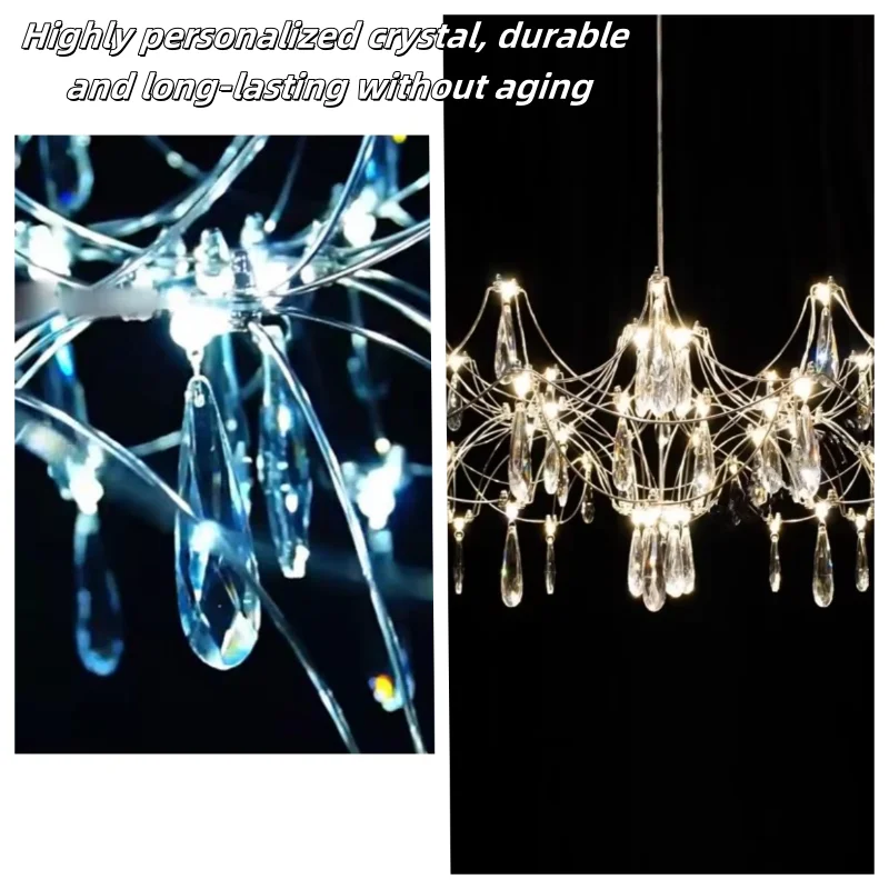 

2025 New Italian Villa Restaurant Starry Sky Pendant Living Room Master Bedroom Stainless Steel Firefly Crystal Light