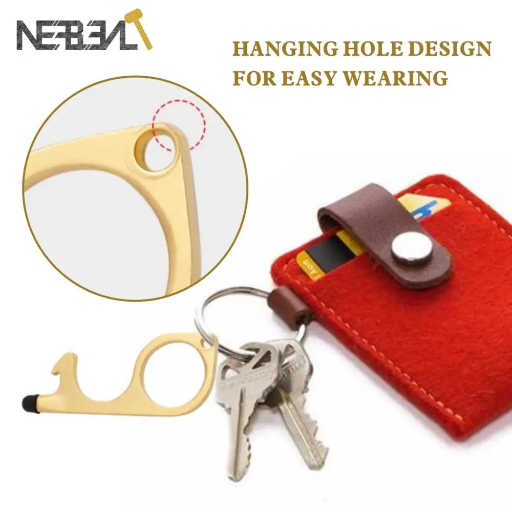 Draagbare Antimicrobiële Sleutelhanger Deur Opener Bier Trigger Touch Screen Sleutelhangers Open Deur No-Touch Druk Lift Tool hygiëne