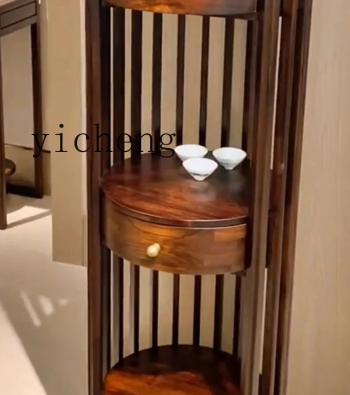

New Chinese Style Solid Wood Rounded Corner Cabinet Living Room Corner Side Cabinet Storage Flower Rack Modern