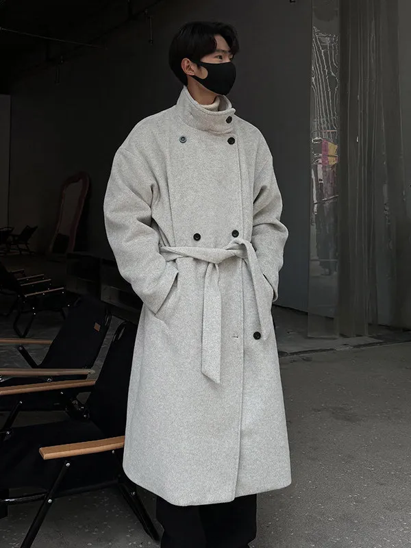 

Briti Sle Knee-Length Woolen Coat Men's Autumn Winter Faionable Mid-Length Overcoat Jaet Youth Casual Warmth Protection