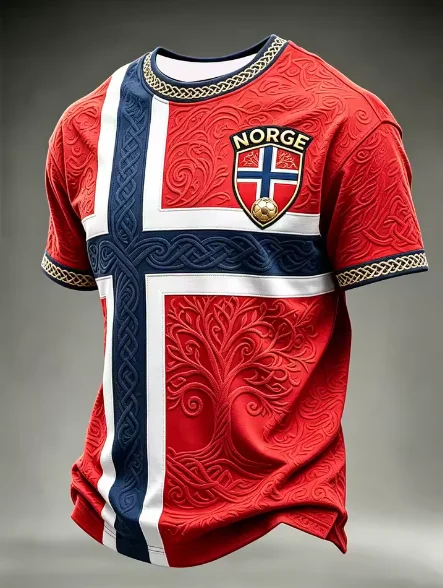 2026 Norwegian Football Jersey Nordic Viking Style Sports T-shirt  Men's Retro Short-sleeved T-shirt Fitness Top Streetwear
