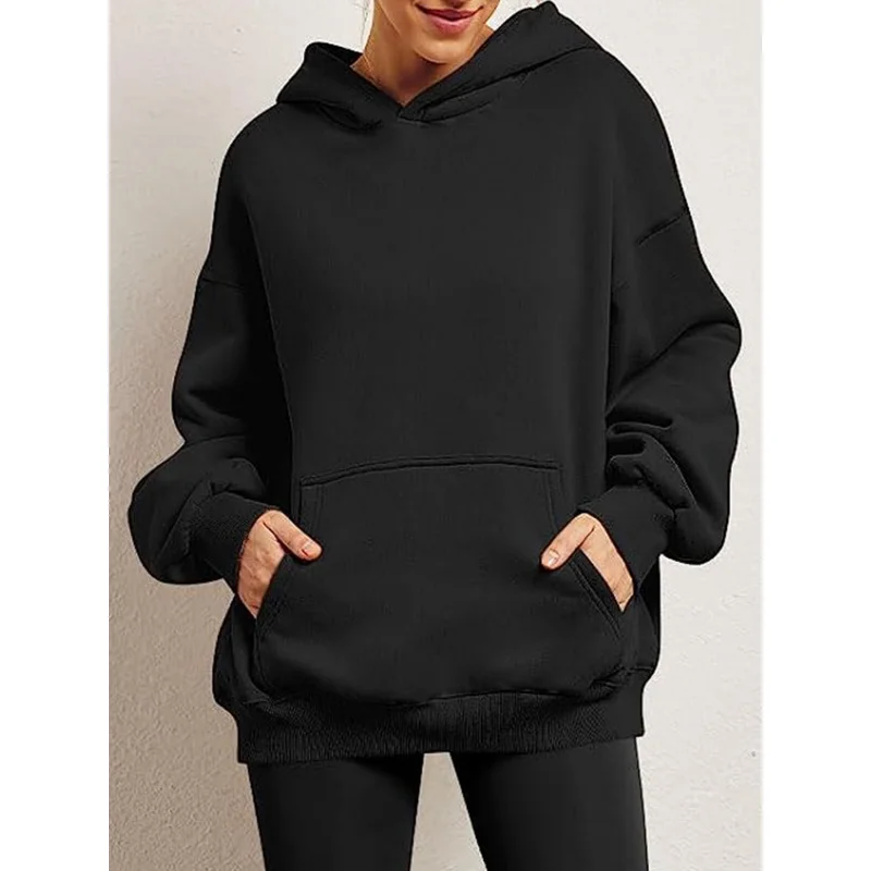 

New Women's Spring and Autumn Hooded Sweater Casual Pocket Top