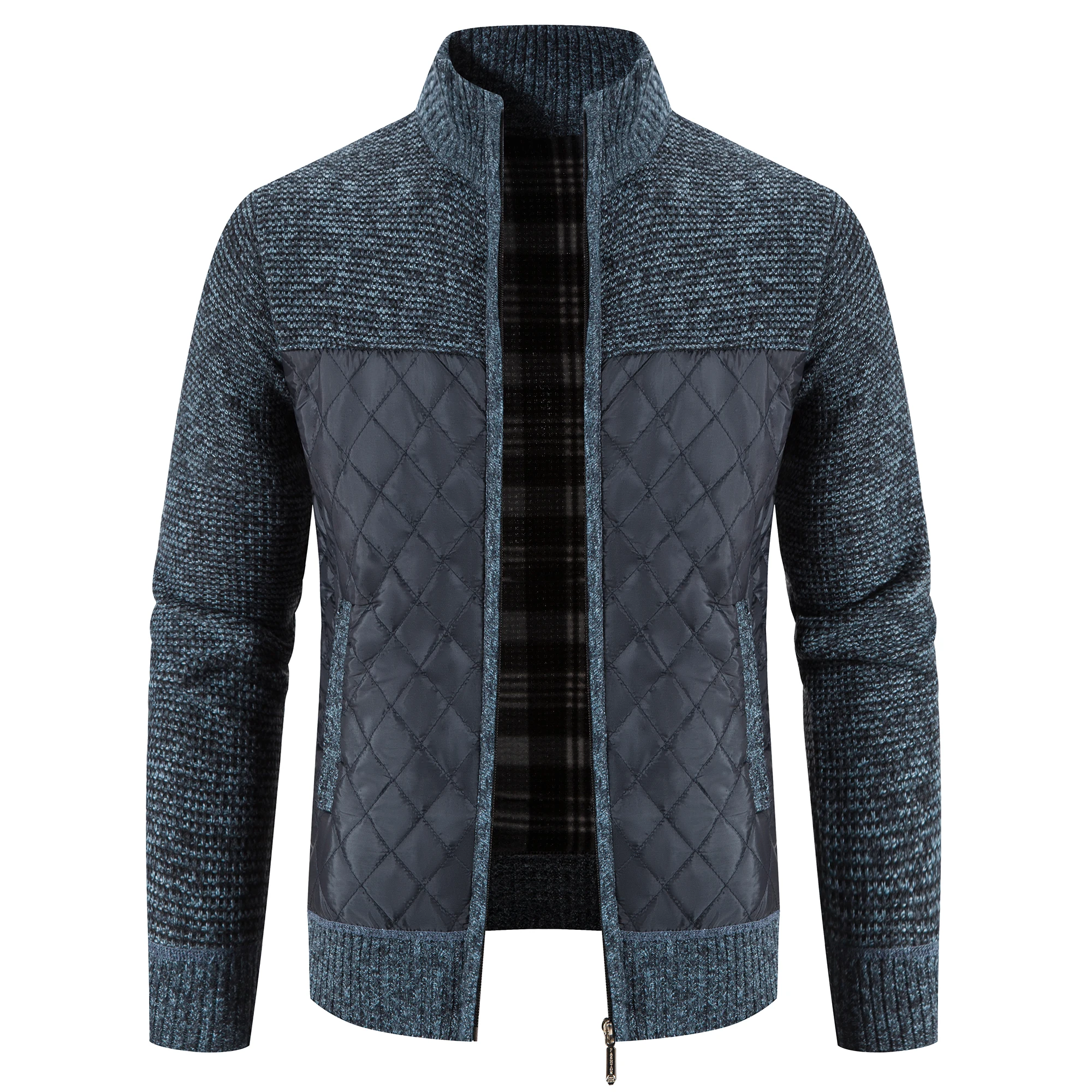 Spring Autumn Mens Casual Jacket Contrast Knitted Zipper Up Jackets Classic Business Male Clothing Knit Outwear