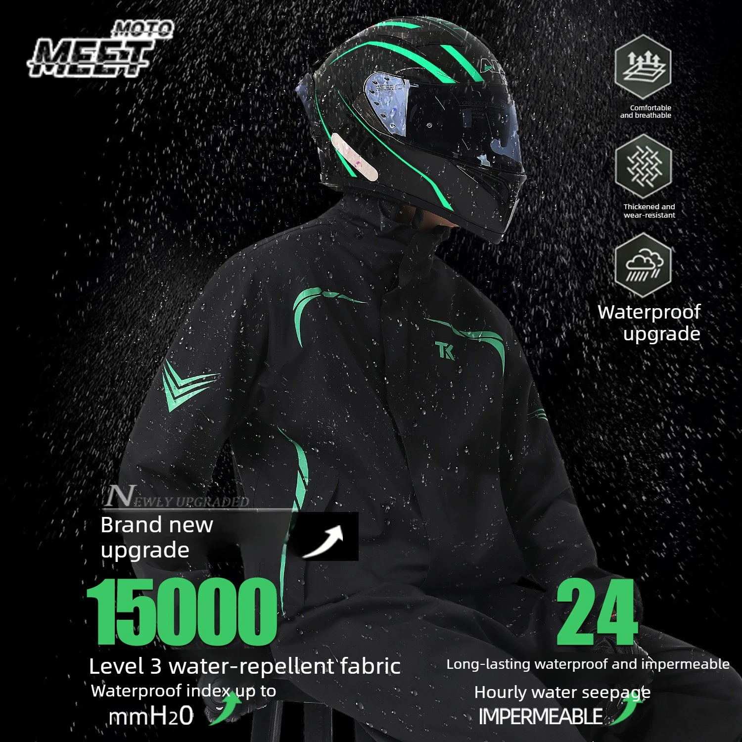 

Комплект мужского мотоциклетного костюма-дождевика: водонепроницаемая полноразмерная одежда для активного отдыха, отдельная поставка, для мотоциклистов, специальное применение