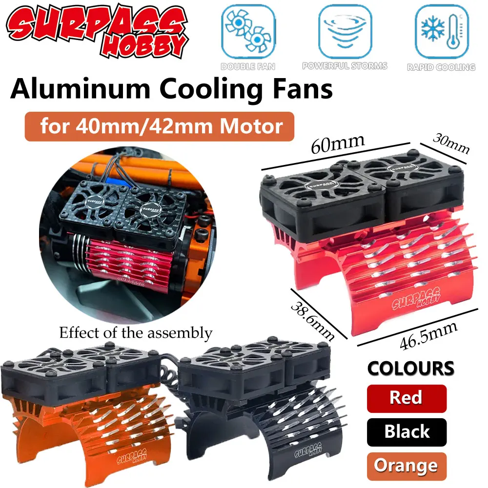 Surpass Hobby Double Cooling Metal Fans Heatsink for  RC Car 4068 4076 4082 4092 4268 4274 4282 4292 40/42mm Motor Accessories