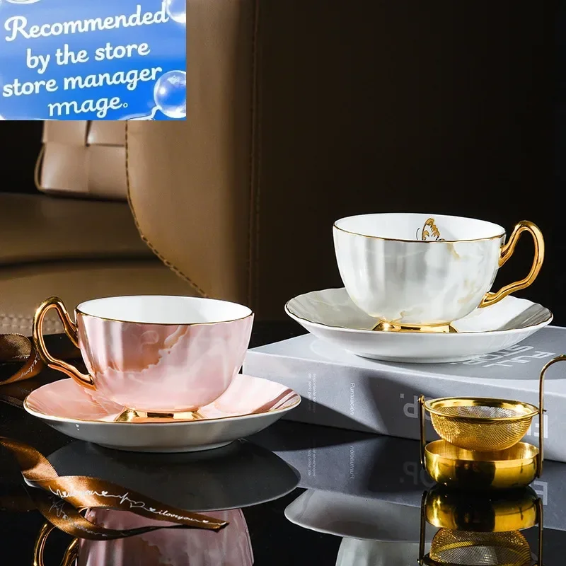 

Europe Bone China Coffee Cup Saucer Spoon Set 200ml Luxury Ceramic Mug Top-grade Porcelain Tea Cup Cafe Teaware Party Drinkware