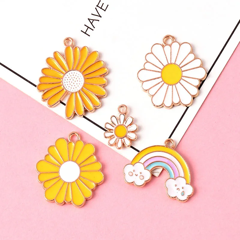 

10Pcs Enamel Daisy Sunflower Charms Sun Runbow Pendant Charm For Diy Bracelet Earrings Jewelry Making Necklace Findings Supplies