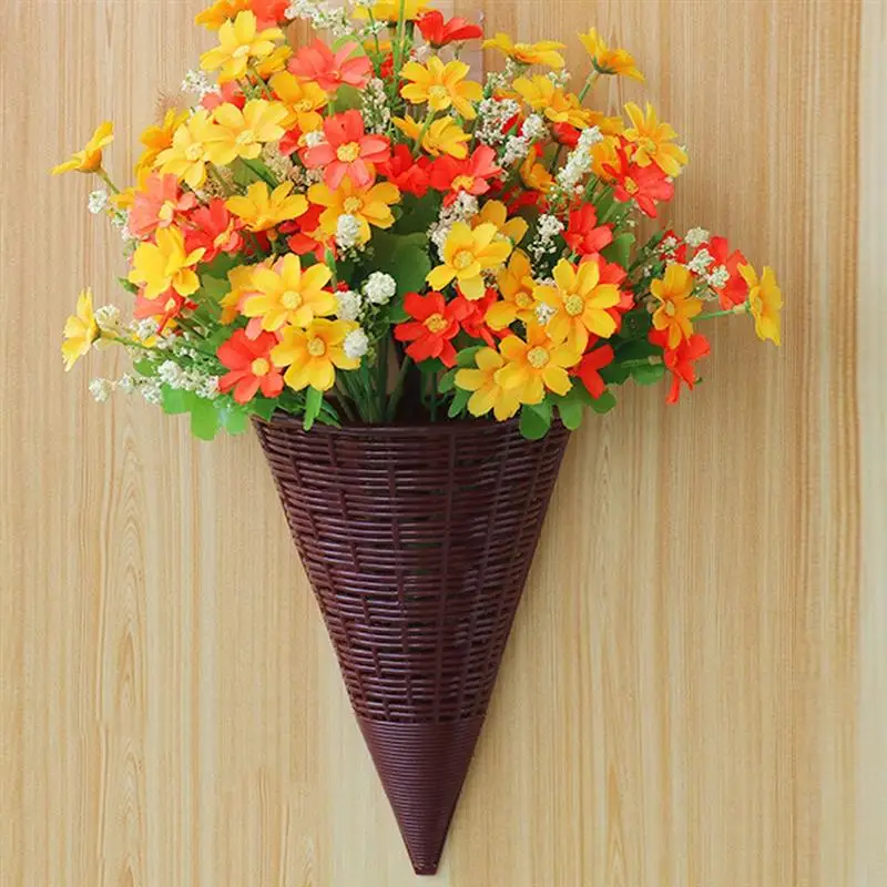 3Pcs Retro imitation rattan fan-shaped wall-mounted decorative flower basket flower green plant Basket Orchid Hanging Basket