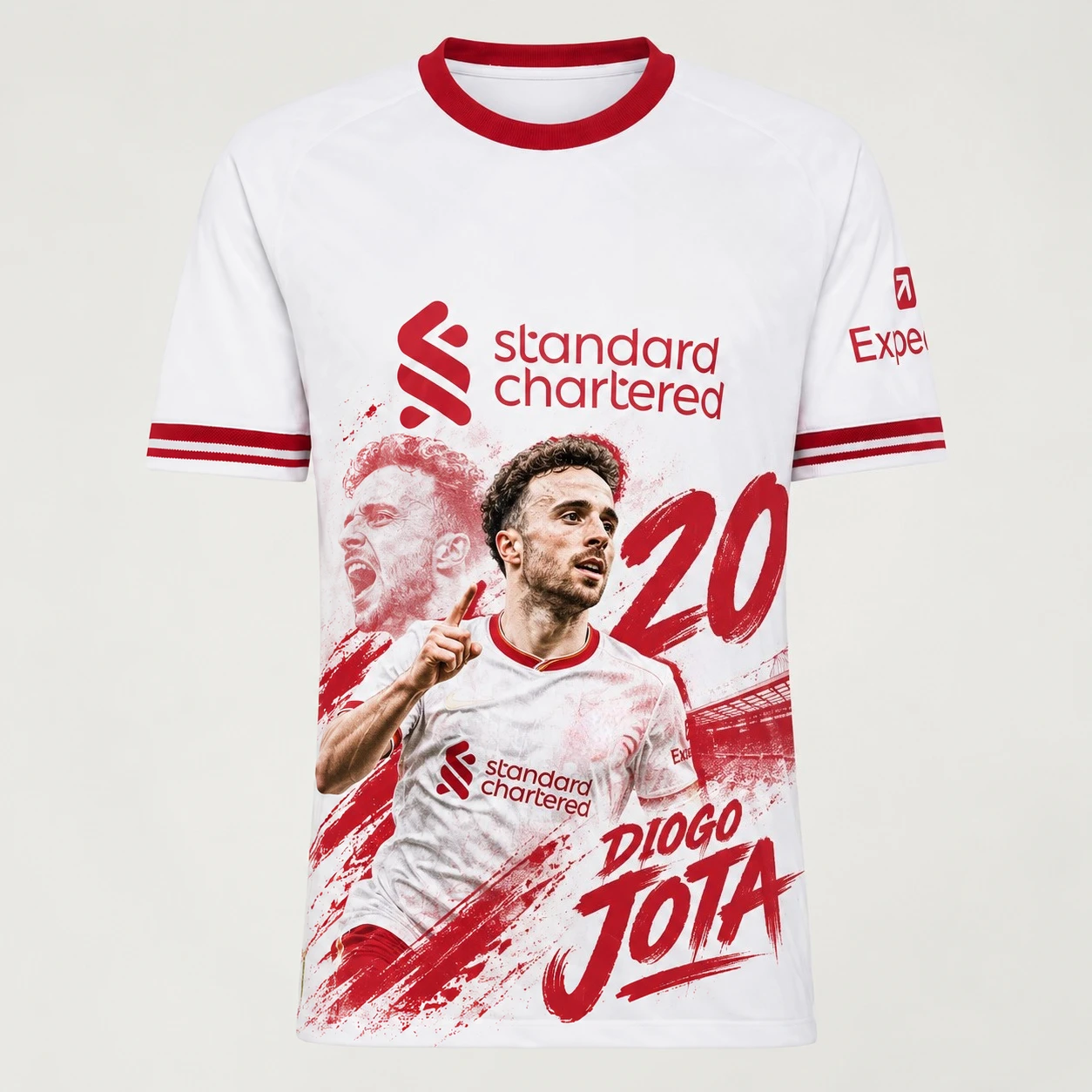 2026Liverpool LFC Diogo Jota #20 Portrait Print Soccer Jersey Men White Red Short Sleeve Football Shirt