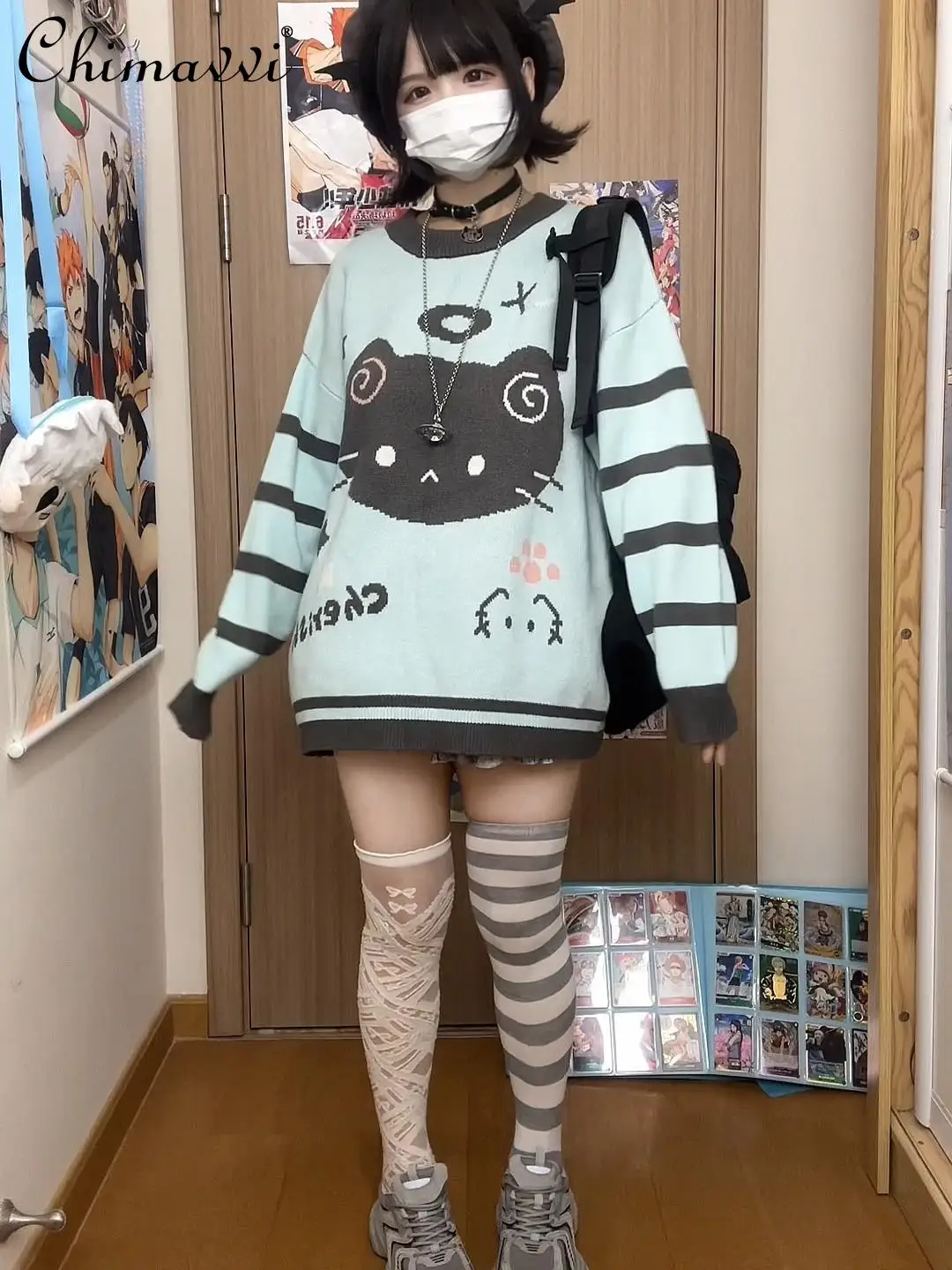 

Original Japanese Style Girl Sweater Loose Cute Anime Top Long Sleeve Round Neck Warm Pullover Knitted Top Autumn Winter