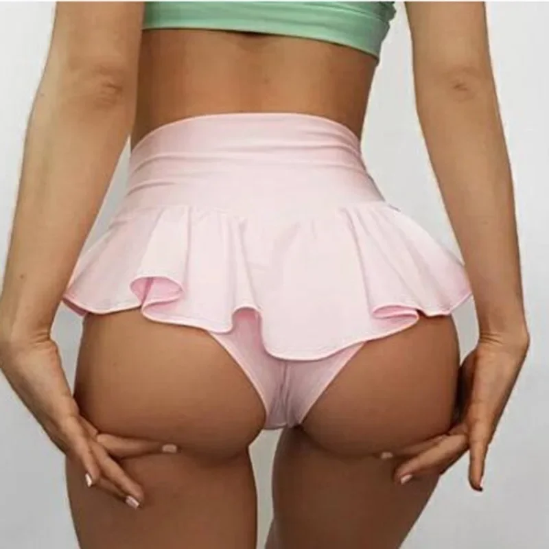 Yoga Shorts Sexy Mini Short Pants Women Ruffle Thongs Gym Skirt Pleated Panty Dance Booty Hot Bikini Bottoms Lovely Active Wear