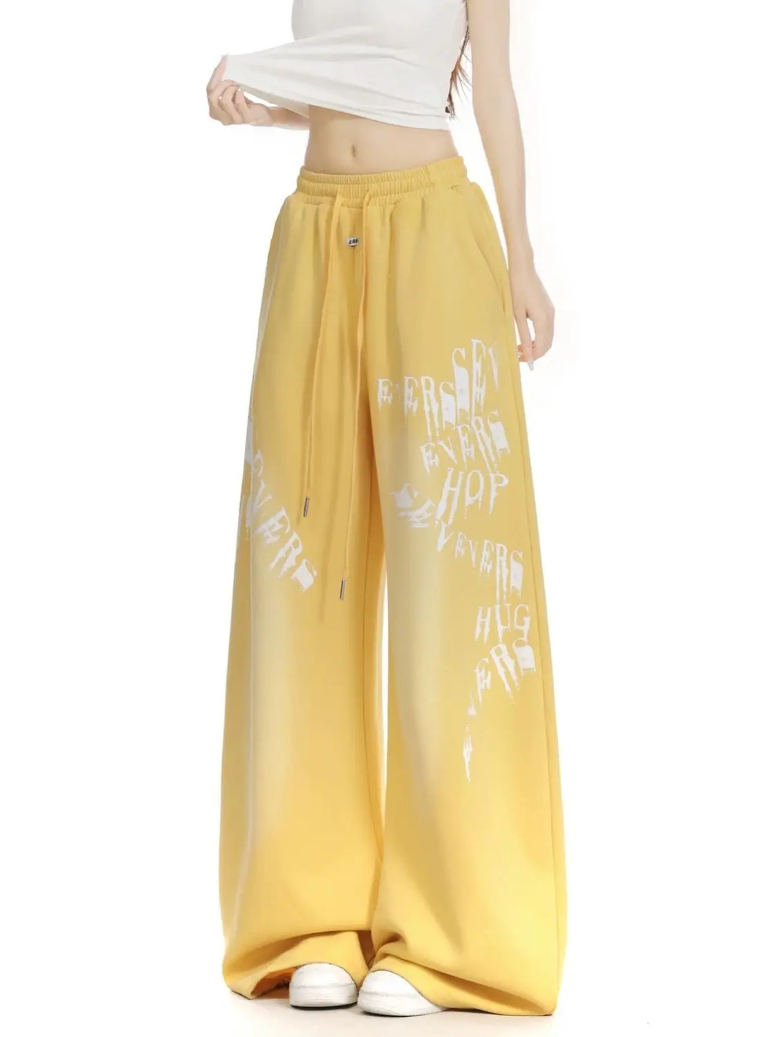 American retro gradual change letter printing casual sweatpants women's trend versatile lazy drape wide-leg jazz hip-hop pants