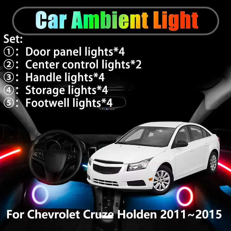 

For Chevrolet Cruze Holden MK1 2011~2015 2/18 in 1 Car ambient lighting Led trunk interior led lights USB RGB Ensemble Streamer