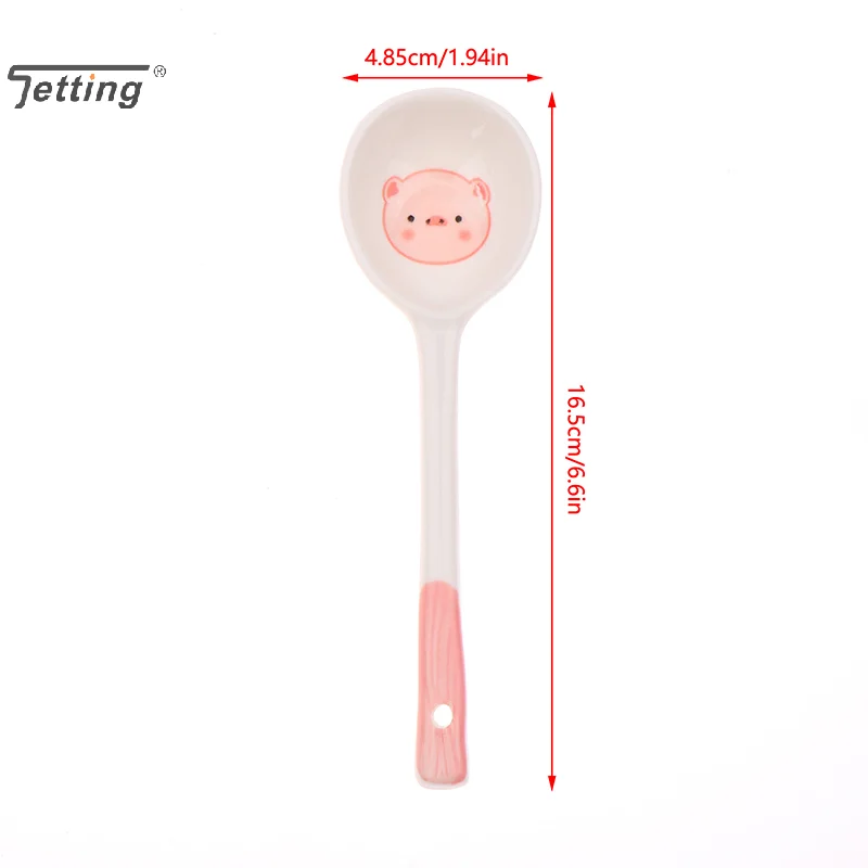 Kawaii خنزير السيراميك ملعقة شوربة لطيف الآيس كريم ملاعق رسمت باليد القهوة الحلوى مقبض طويل ملعقة اكسسوارات المطبخ