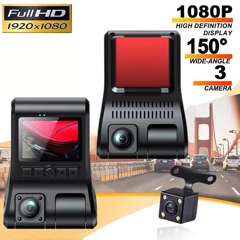 3Channel Lens Car DVR Full HD 1080P Dash Cam Inside Rear Riew Video Recorder Three Way Night Vision Black Box Vehicle Accessorie