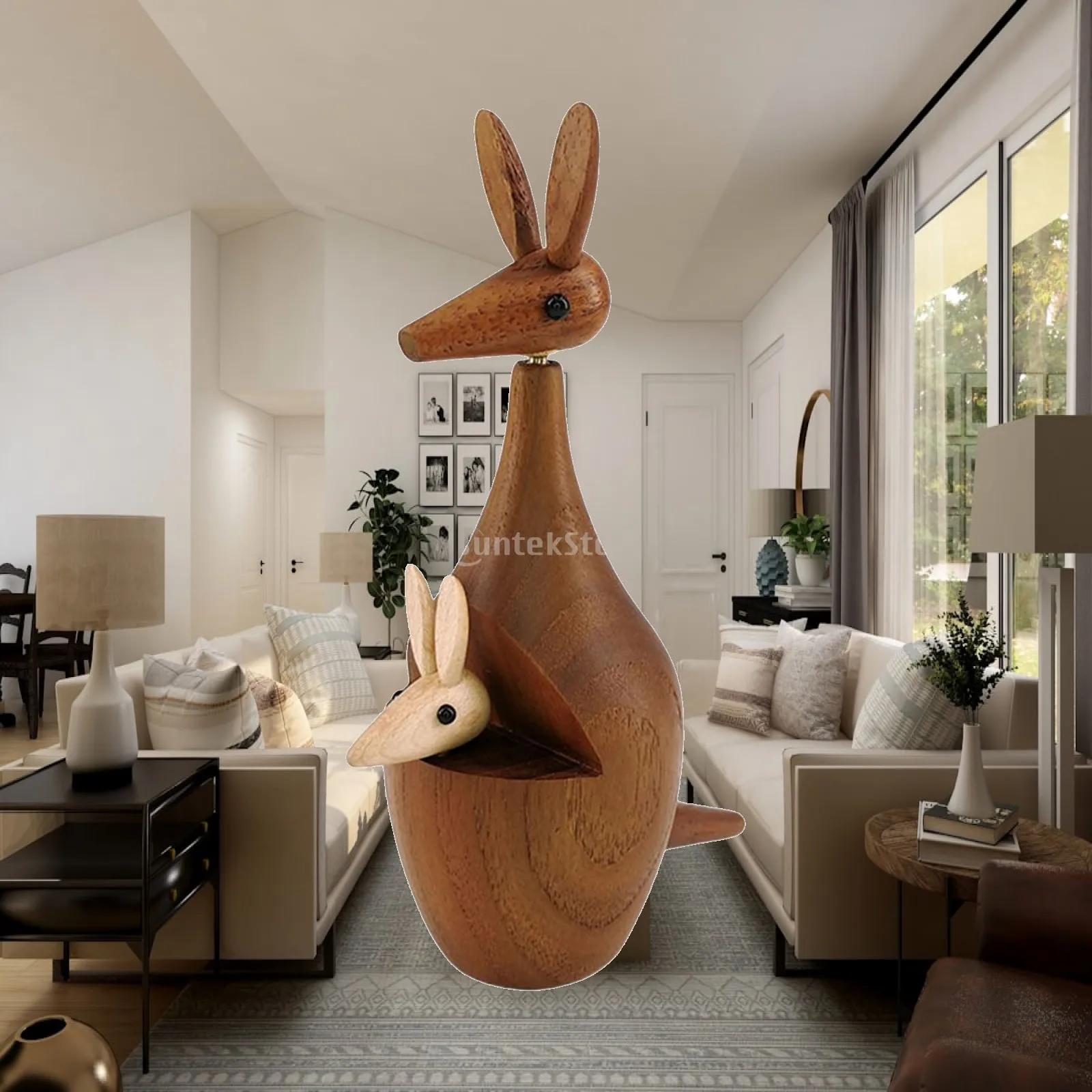 Wooden Kangaroo Statue Mini Animal Figurine Creative Home Decor Art Sculpture for Bookshelf Dining Room